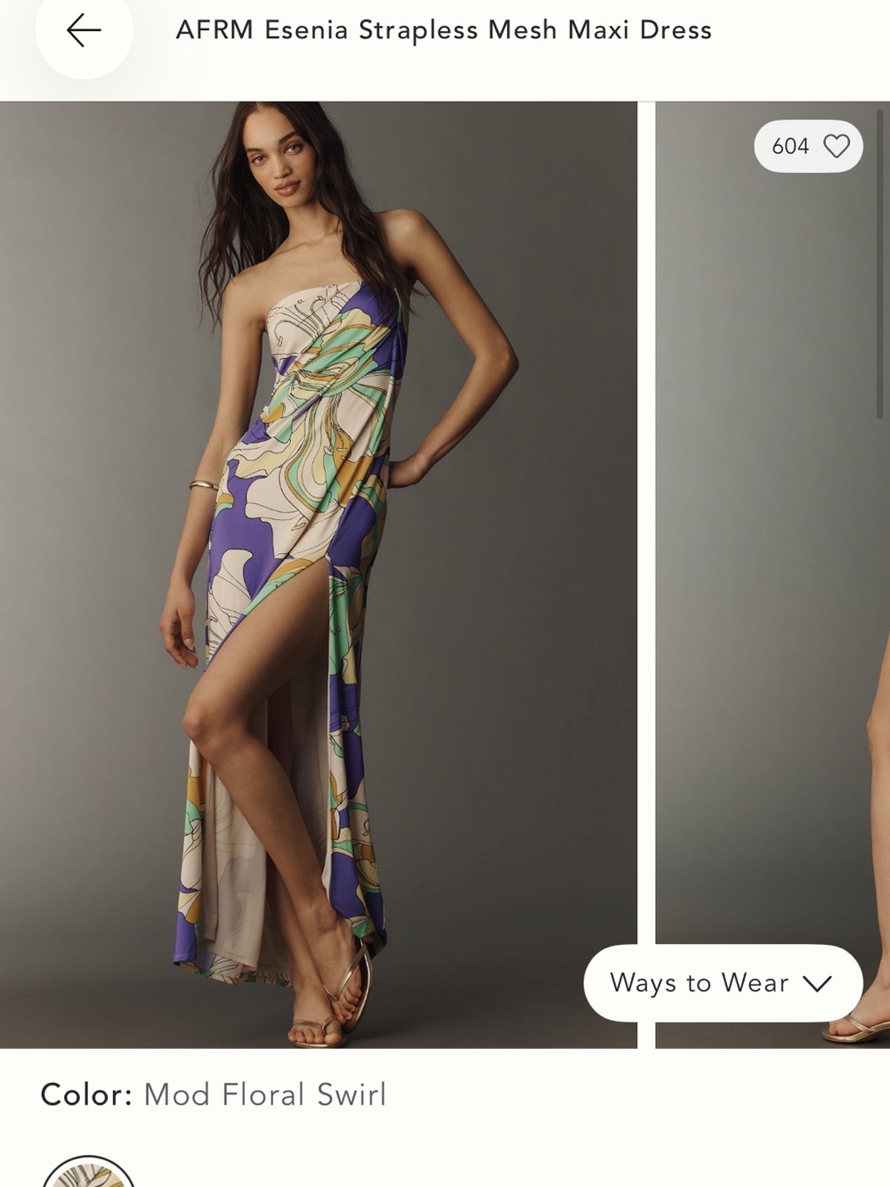 AFRM Mod Floral Swirl Strapless Maxi Dress in Purple, Cream, Green, Yellow